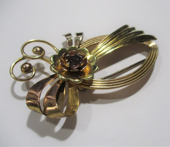 Vintage Harry Iskin Gold Filled Bow and Flower Sp… - image 4
