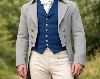 Herren Regency Dress Herren hellgraue Wolle Frackjacke