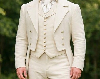 Weißer Wollmilitärschwanz für Herren, Herren Regency Viktorianischer Kavalleriemantel