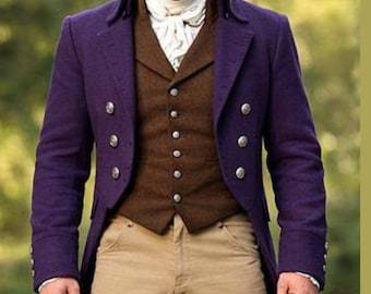 Herren Regency Dress Herren Lila Wolle Tailcoat Jacke