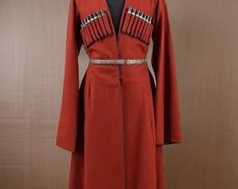 Men's Red Costume National Georgian Chokha Cherkessk Dance Wool