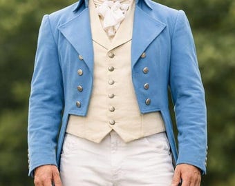 Herren Regency Dress Herren Himmelblaue Wolle Frackjacke