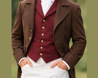Herren brauner Wolle Regency Frack, viktorianischer Stil des 18.Jahrhunderts