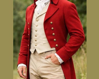 Herren Red Regency Wollfrack: Englische Offiziersuniform 18th Century