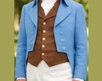 Herren Regency Dress Herren Himmelblaue Wolle Frackjacke