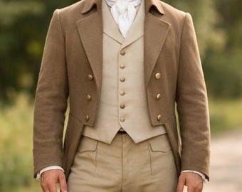 Herren brauner Wolle Regency Frack, viktorianischer Stil des 18.Jahrhunderts