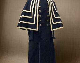 Nieuwste zwarte wollen Garrick-cape voor heren: Halloween-jas met gouden rand