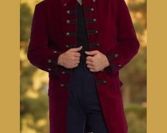 Bordeauxrode fluwelen geklede herenjas 18e-eeuws heren