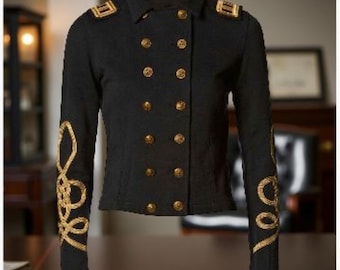 Zwart wollen gevlochten damesjas, huzarenjas heren