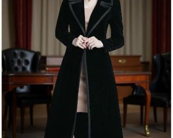 Warme zwarte wollen lange jas dames