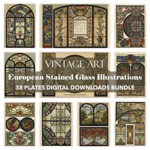 Vintage Stained Glass Art Prints – Authentic European Decorative Design | Gothic Window Painting | Colorful Window Ornament Illustrations