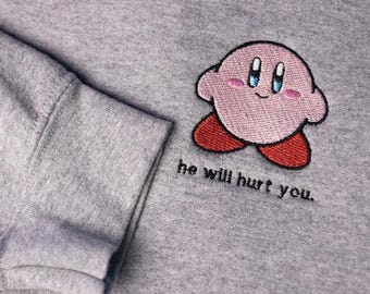 Kirby But Threatening | Kirby hoodie | Funny Kirby crewneck | Meme Kirby Hoodie | Machine embroidery | birthday gift gamer | gag video game
