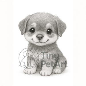 Baby Rottweiler Pencil Portrait B&W - Smiling Baby Pet Collection - Printable Nursery Wall Art | Cute Pet Drawing for Dog Lovers