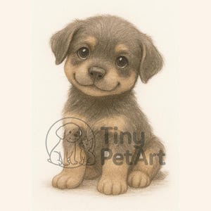 Baby Rottweiler Pencil Portrait- Smiling Baby Pet Collection - Printable Nursery Wall Art | Cute Pet Drawing for Dog Lovers