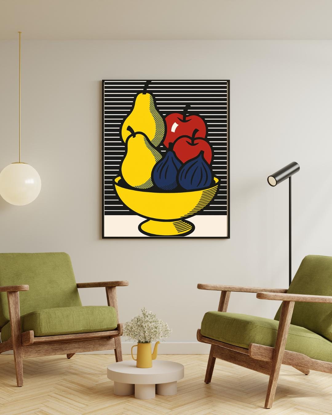 Pop Art Fruit Bowl Print: Roy Lichtenstein Style Kitchen Decor