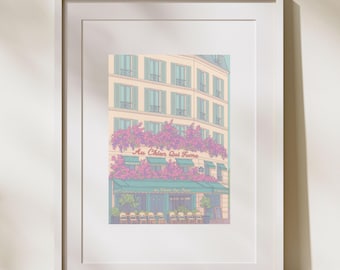 Paris Cafe Print, Au Chien Qui Fume Illustration, French Bistro Wall Art (Digital Download)