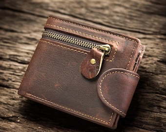 Personalized Leather Trifold Wallet, Handmade Cowhide, Men's Gift
