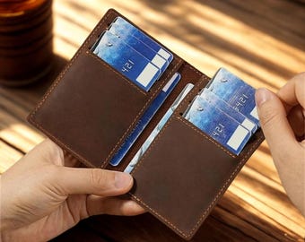 Handmade Brown Leather Wallets  Bifold Card Holders  Passport Covers Minimalist & Durable Gifts for Him