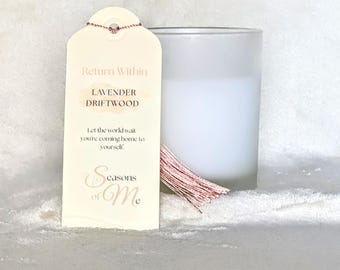 Lavender Driftwood Candle: Soy Blend, Frosted Glass Jar