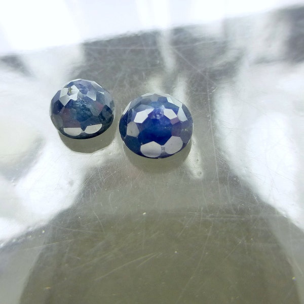 SAPPHIRE. Blue. Round Micro Facet Rose Cut. 2 pc. 3.00 ct. 6 and 6.6mm (S422-B)