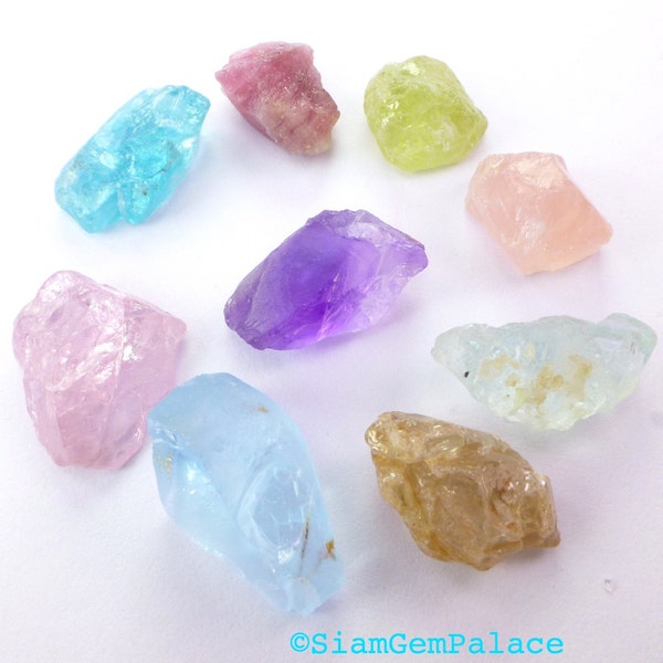 Rough Gemstone & Mineral Set. Can Be Drilled. Rough Materials, Natural Forms, Mixed Shapes, Rainbow Colors. Gem 9 pc. 9 gm. 12-14 mm ML111