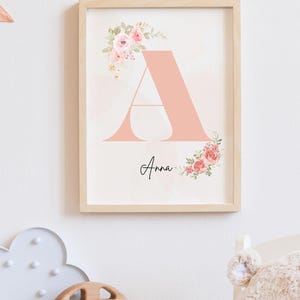 Custom Floral Initial Wildflowers nursery Wall Art Print| Personalized name| Boho, Watercolor flower| Baby girl boy Nursery Decor| Name sign