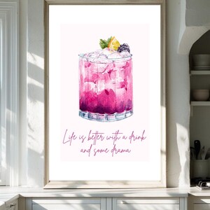 Modern Wine Print Funny Kitchen Decor Bar Cart Wall Art Wine Bottle Poster Drinking Quote Print Watercolour Poster Digital Download 1 Print