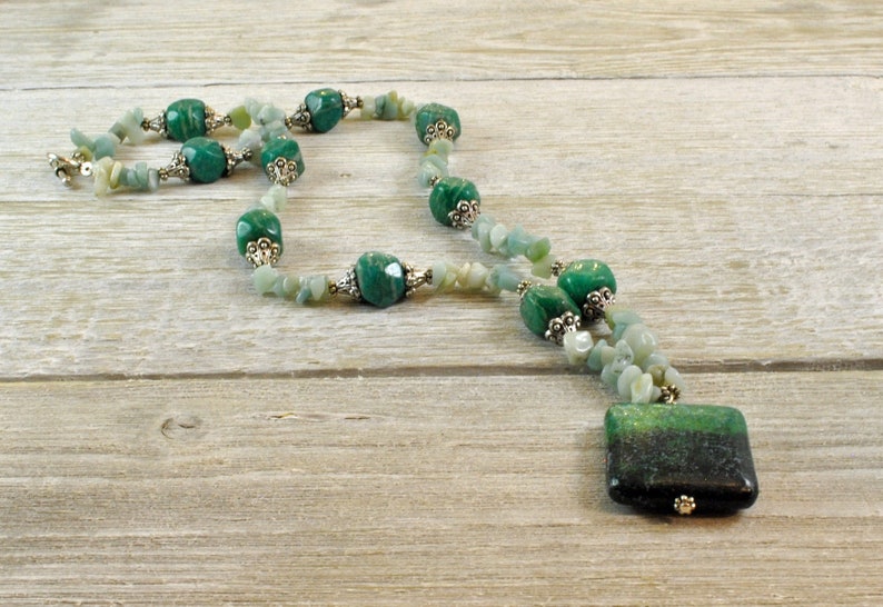 Stone Necklace Crystal Necklace Teal Necklace Spiritual Jewelry Beaded Necklace Gift For Her Amazonite /& Chrysacolla Necklace