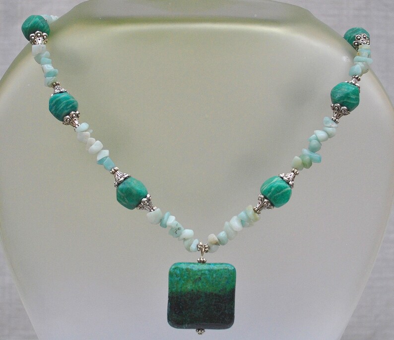 Stone Necklace Crystal Necklace Teal Necklace Spiritual Jewelry Beaded Necklace Gift For Her Amazonite /& Chrysacolla Necklace