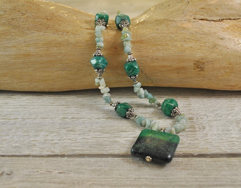 Stone Necklace Crystal Necklace Teal Necklace Spiritual Jewelry Beaded Necklace Gift For Her Amazonite /& Chrysacolla Necklace