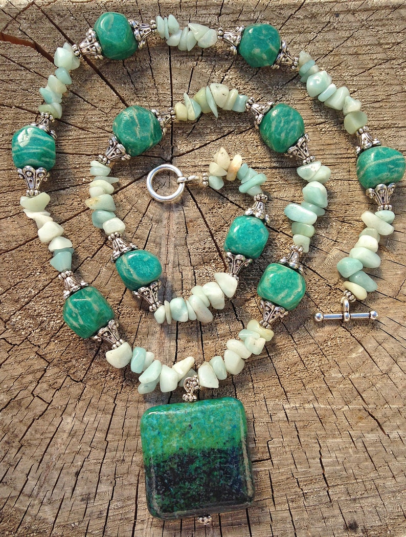 Stone Necklace Crystal Necklace Teal Necklace Spiritual Jewelry Beaded Necklace Gift For Her Amazonite /& Chrysacolla Necklace