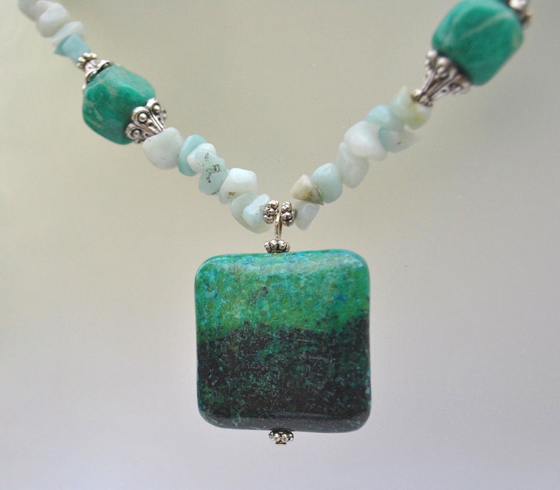Stone Necklace Crystal Necklace Teal Necklace Spiritual Jewelry Beaded Necklace Gift For Her Amazonite /& Chrysacolla Necklace