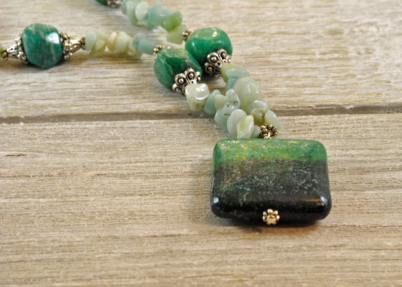 Stone Necklace Crystal Necklace Teal Necklace Spiritual Jewelry Beaded Necklace Gift For Her Amazonite /& Chrysacolla Necklace