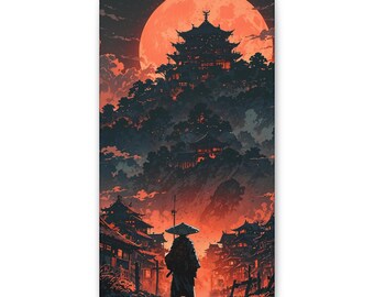 Samurai Leinwand, Kunst: Rotes Mondlicht, japanisches Dekor