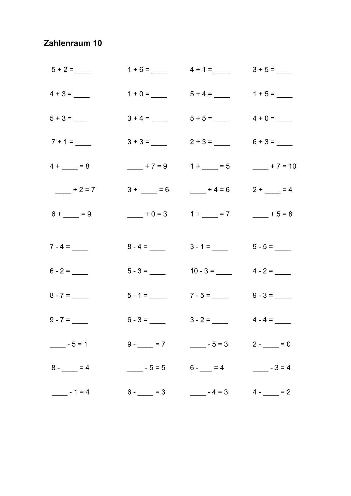 Math worksheets for 1st grade