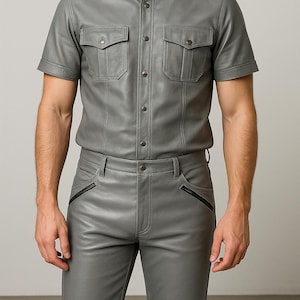 Handmade Cowhide Leather Biker Outfit: Shirt & Pants Set