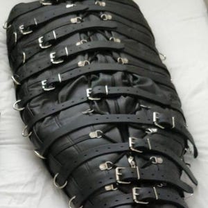 Genuine Leather Sleep Sack Body Bag with Belts – Full Body Restraint Bag – Adjustable Zipper Design – 13 Colors Available