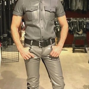 Handmade Cowhide Leather Biker Outfit: Shirt & Pants Set
