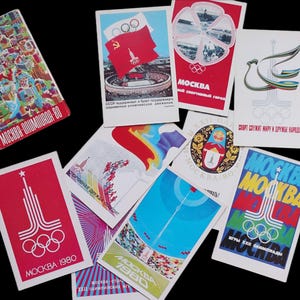 Ensemble de cartes postales anciennes rares | Jeux olympiques de Moscou 1980