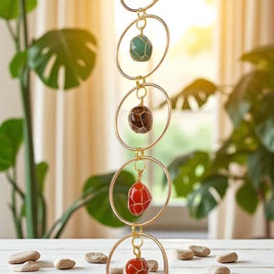 7 Chakra Crystal Wall Hanging – Natural Raw Gemstone Suncatcher for Healing, Car Mirror Charm or Gift