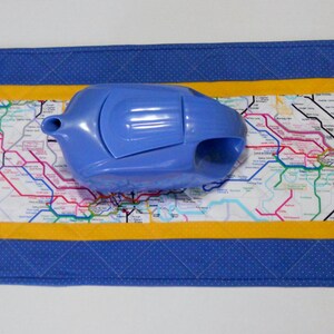 Sale Quilted Table Runner London Underground Map Reversible Blue and Yellow image 2