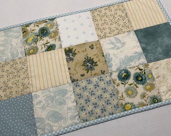 Floral Quilted Table Runner, Bird Theme Quilted Table Topper, Elegant Quilted Table Runner, Quilted Candle Mat, Teal Floral Table Runner