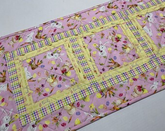 Easter Quilted Table Topper, Long Quilted Table Runner, Easter Quilt, Easter Decor, Bunnies, Easter Eggs, Carrots, Spring Table Runner