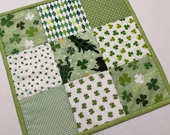 St. Patrick's Day Quilted Table Topper, Irish Shamrocks Quilted Table Runner, Dancing Leprechauns Table Topper, Easter Quilted Table Topper