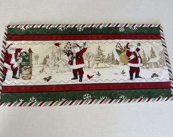 Santa Quilted Table Runner, Country Christmas Decor, Toilet Tank Topper,  (9" x 18 1/2")