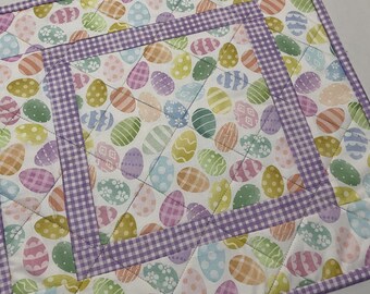 Easter Eggs Quilted Table Topper, Spring Quilted Table Topper, Pastel Quilted Table Topper, Quilted Candle Mat, Rainbow Colors Quilt