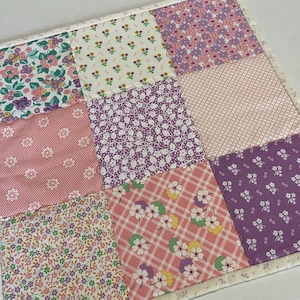 Floral Quilted Table Runner, Retro 30&#39;s Patchwork Quilted Table Runner, Pastel Quilted Table Topper, Pink Table Topper, 14&quot; x 14&quot;