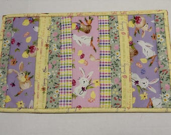 Easter Mini Quilt, Pastel Bunnies Table Runner, Toilet Tank Topper, Mug Mat