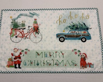 Christmas Quilted Table Runner, Santa Paws Table Quilt, Dog Lover Gift, (15 1/4" x 24")