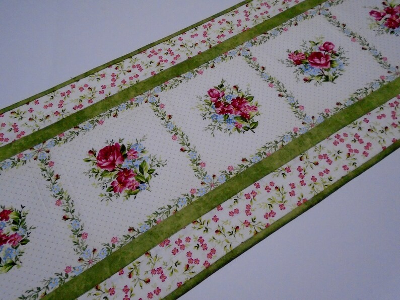 Quilted Table Runner Floral Quilted Table Topper Long Table Runner Quilted Dresser Scarf Feminine Bedroom Decor Dresser Runner